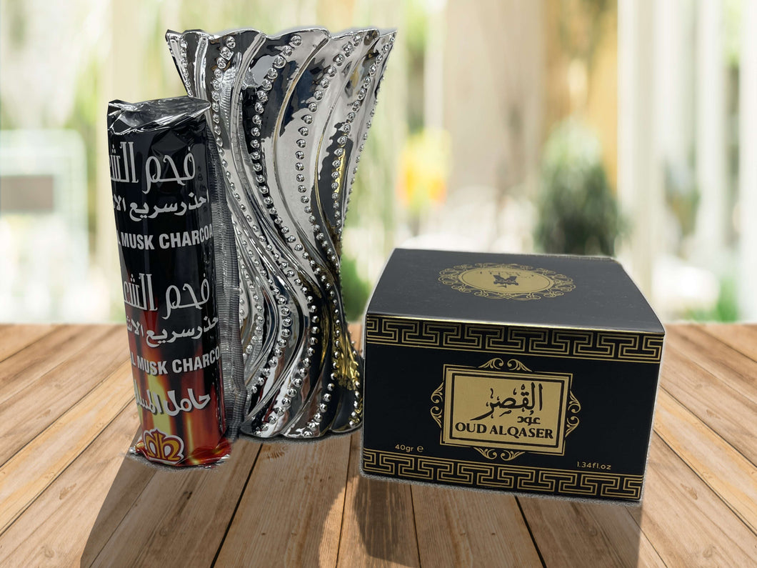 Al Qaser Incense + Incense burner +Charcoal